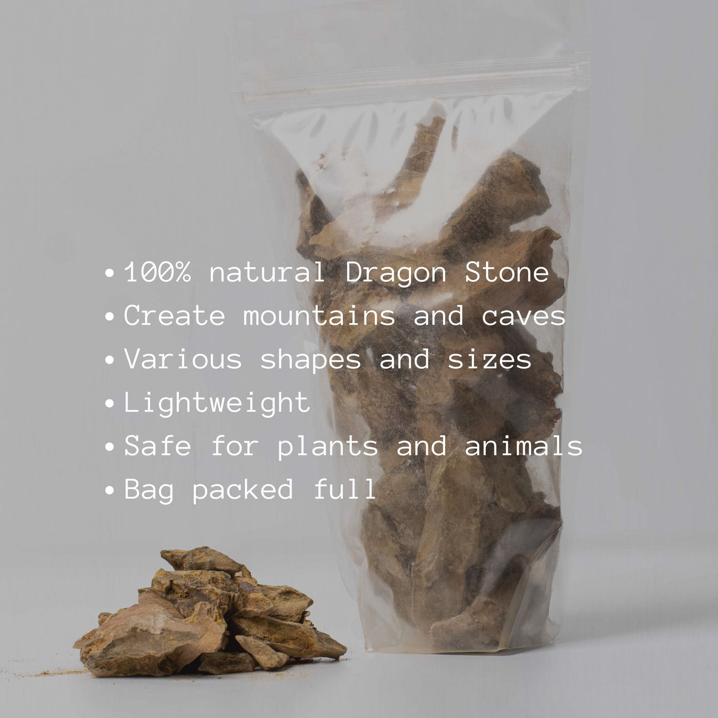 "Collection of decorative dragon stone fragments, perfect for enhancing miniature landscapes in terrariums or aquascapes."